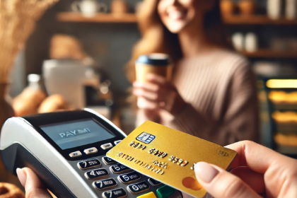 a person paying with a gold credit card