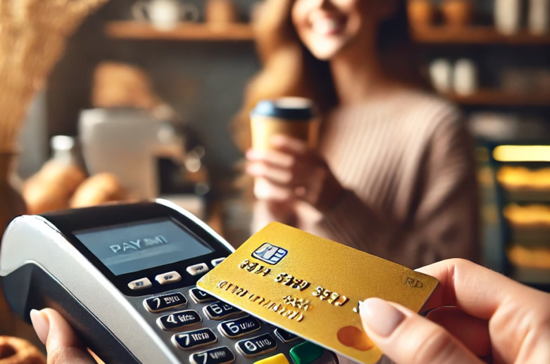 a person paying with a gold credit card